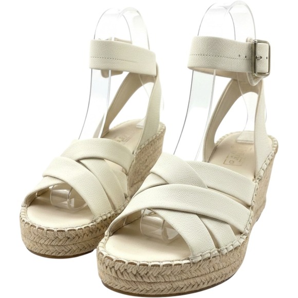 Franco Sarto Shoes - Franco Sarto Sandals Womens 7M White Carmina Espadrille Wedge Leather Platform